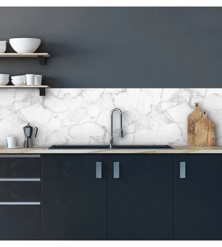 Decorazione Pareti|Paraschizzi adesivo in pvc marmo bianco, 260x60 cm