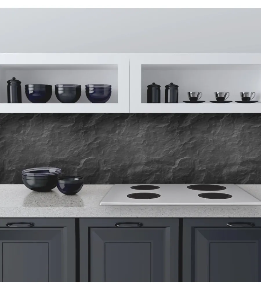 Decorazione Pareti- Paraschizzi adesivo in pvc pietra nera, 260x60 cm