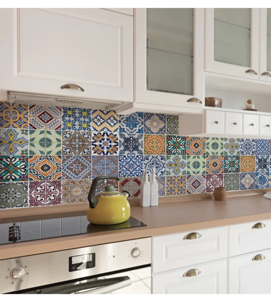 Decorazione Pareti|Paraschizzi adesivo in pvc "azulejos", 260x60 cm