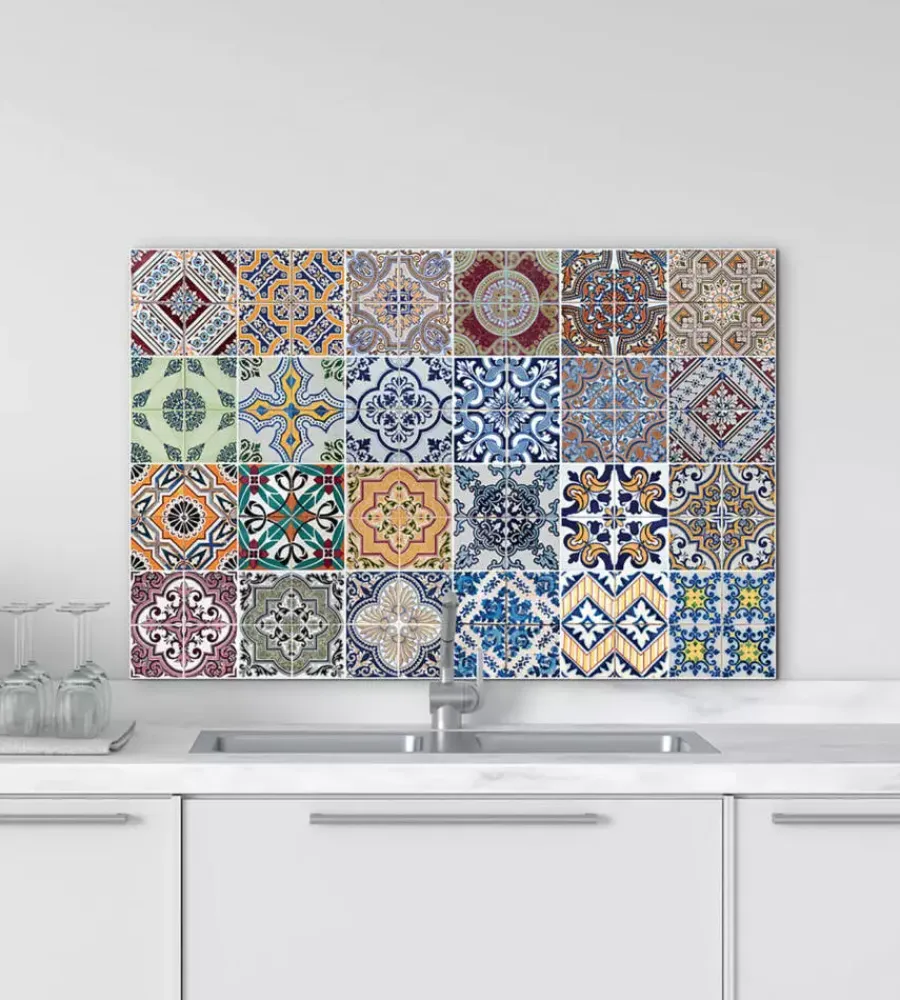 Best Paraschizzi da cucina in alluminio fantasia "azulejos", 72x48 cm Decorazione Pareti