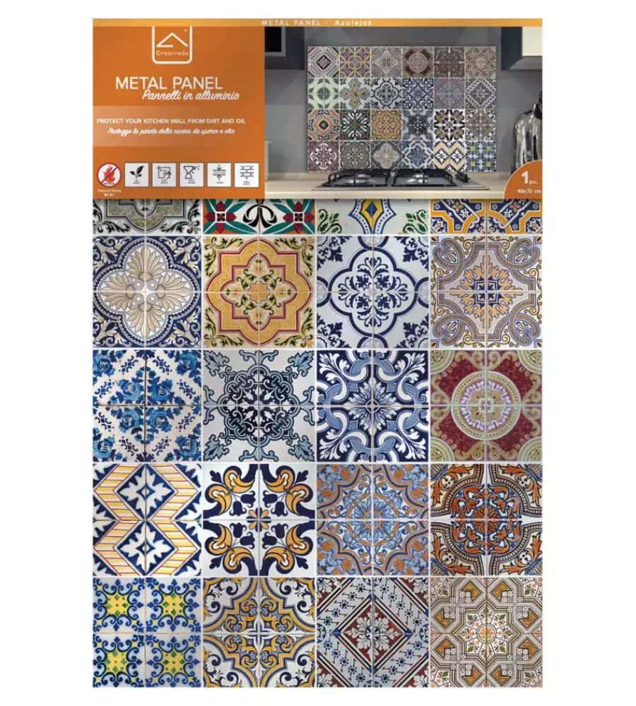 Best Paraschizzi da cucina in alluminio fantasia "azulejos", 72x48 cm Decorazione Pareti