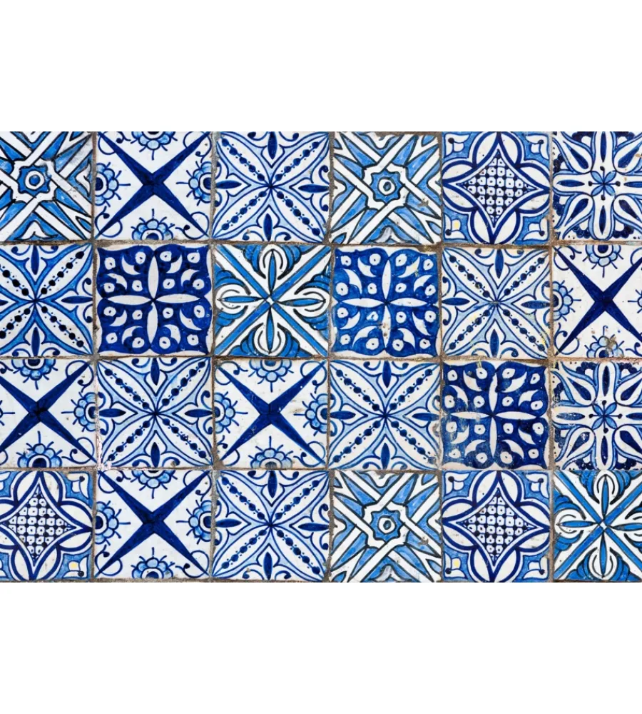 Decorazione Pareti|Paraschizzi in alluminio azulejos blu, 48x72 cm