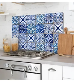 Decorazione Pareti|Paraschizzi in alluminio azulejos blu, 48x72 cm