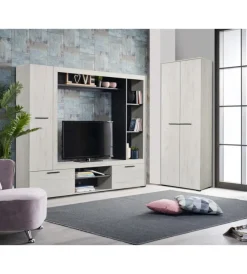 Outlet Parete da soggiorno "siviglia" bianca, 195x35x171 cm Pareti Soggiorno E Porta Tv