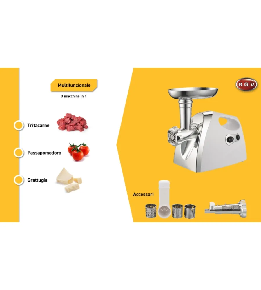 Conservazione Alimenti- Passapomodoro elettrico 3 in 1 r.g.v "new duetto plus" con doppio senso di rotazione, 550 w