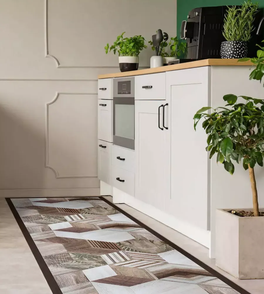 Online Passatoia in vinile "runner" fantasia "tropical hexagons", 180x50 cm Tessile D'Arredo