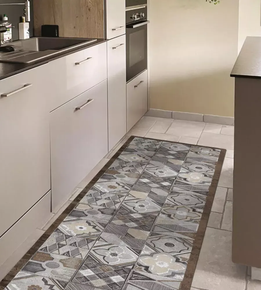 Tessile D'Arredo|Passatoia in vinile "runner" fantasia "hand-drawn tiles", 240x50 cm