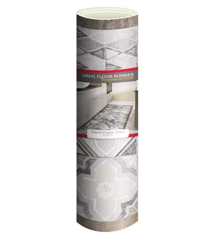 Tessile D'Arredo|Passatoia in vinile "runner" fantasia "hand-drawn tiles", 240x50 cm