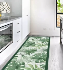 Tessile D'Arredo- Passatoia in vinile "runner" fantasia "green tropical", 120x50 cm