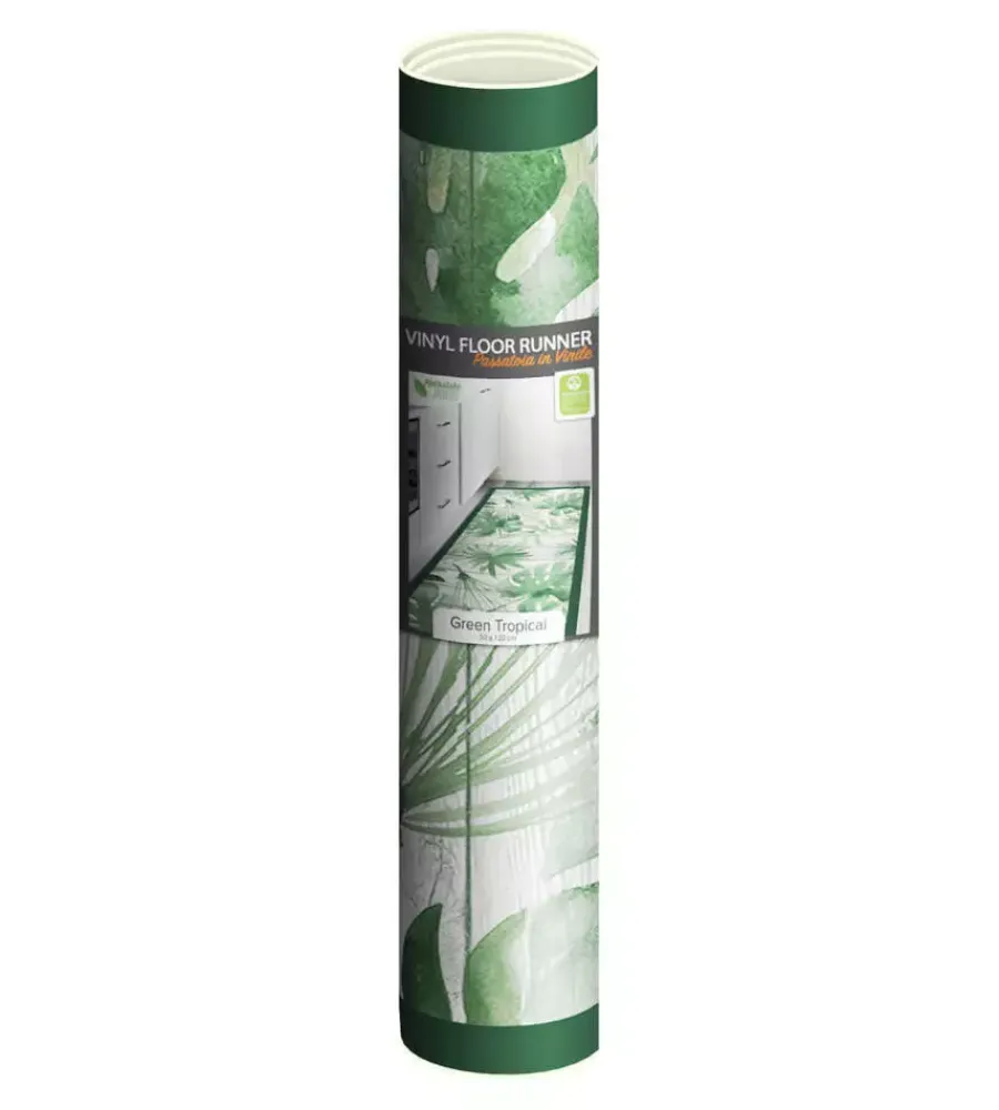 Tessile D'Arredo- Passatoia in vinile "runner" fantasia "green tropical", 120x50 cm