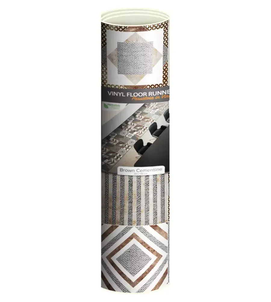 Tessile D'Arredo- Passatoia in vinile "runner" fantasia "brown cementine", 180x50 cm