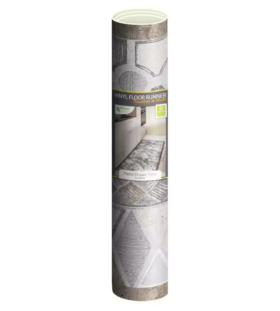 Clearance Passatoia in vinile "runner" fantasia "hand-drawn tiles", 120x50 cm Tessile D'Arredo