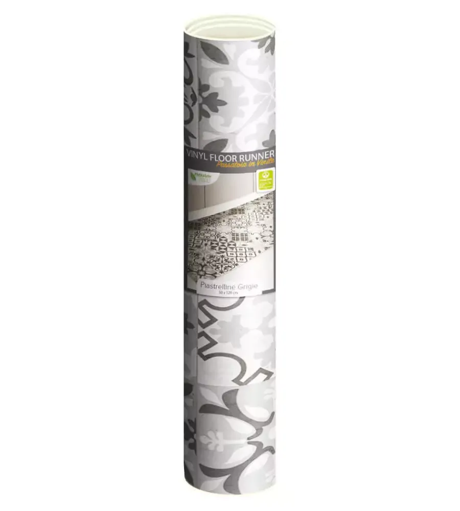Passatoia in vinile "runner" fantasia "piastrelle grigie", 120x50 cm Tessile D'Arredo