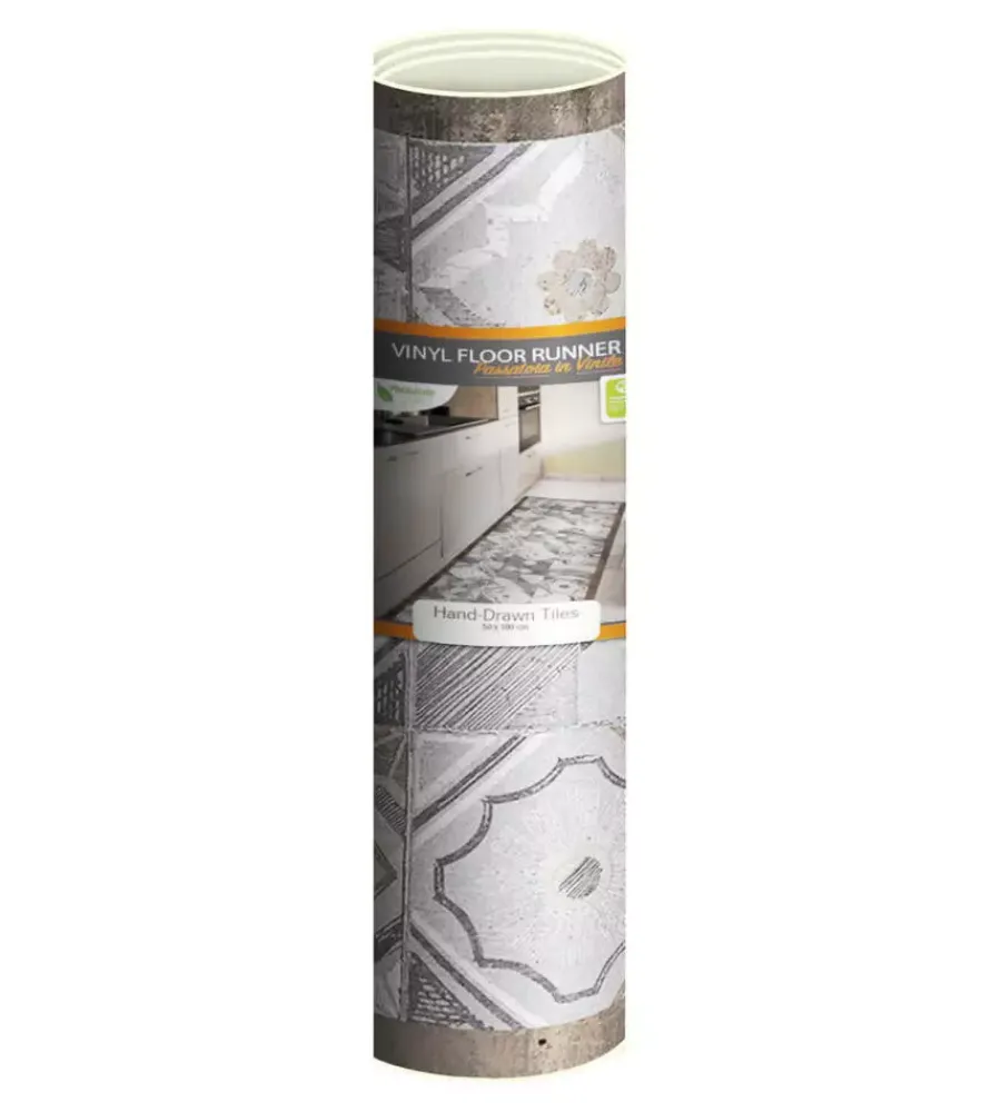Tessile D'Arredo- Passatoia in vinile "runner" fantasia "hand-drawn tiles", 180x50 cm