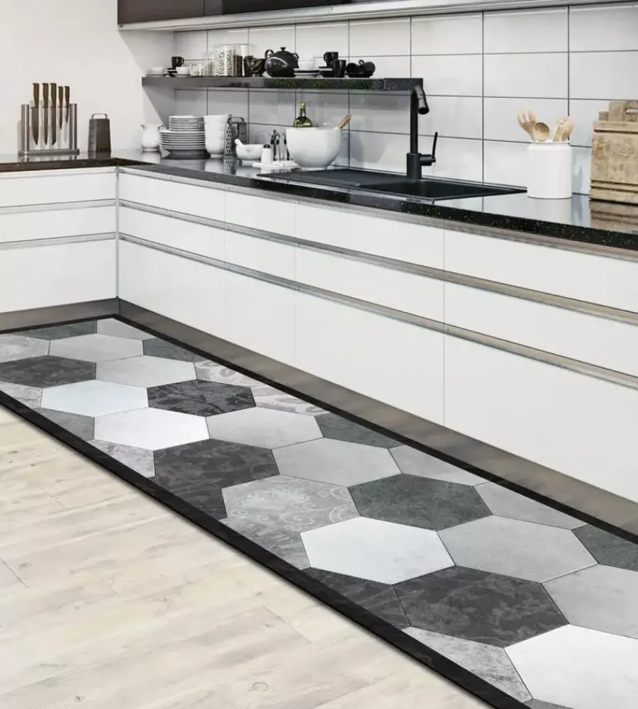 New Passatoia in vinile "runner" fantasia "grey exagons", 120x50 cm Tessile D'Arredo