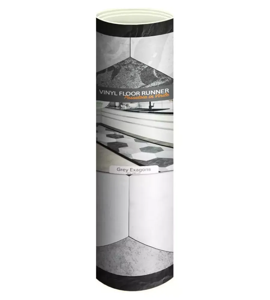 Tessile D'Arredo|Passatoia in vinile "runner" fantasia "grey exagons", 240x50 cm