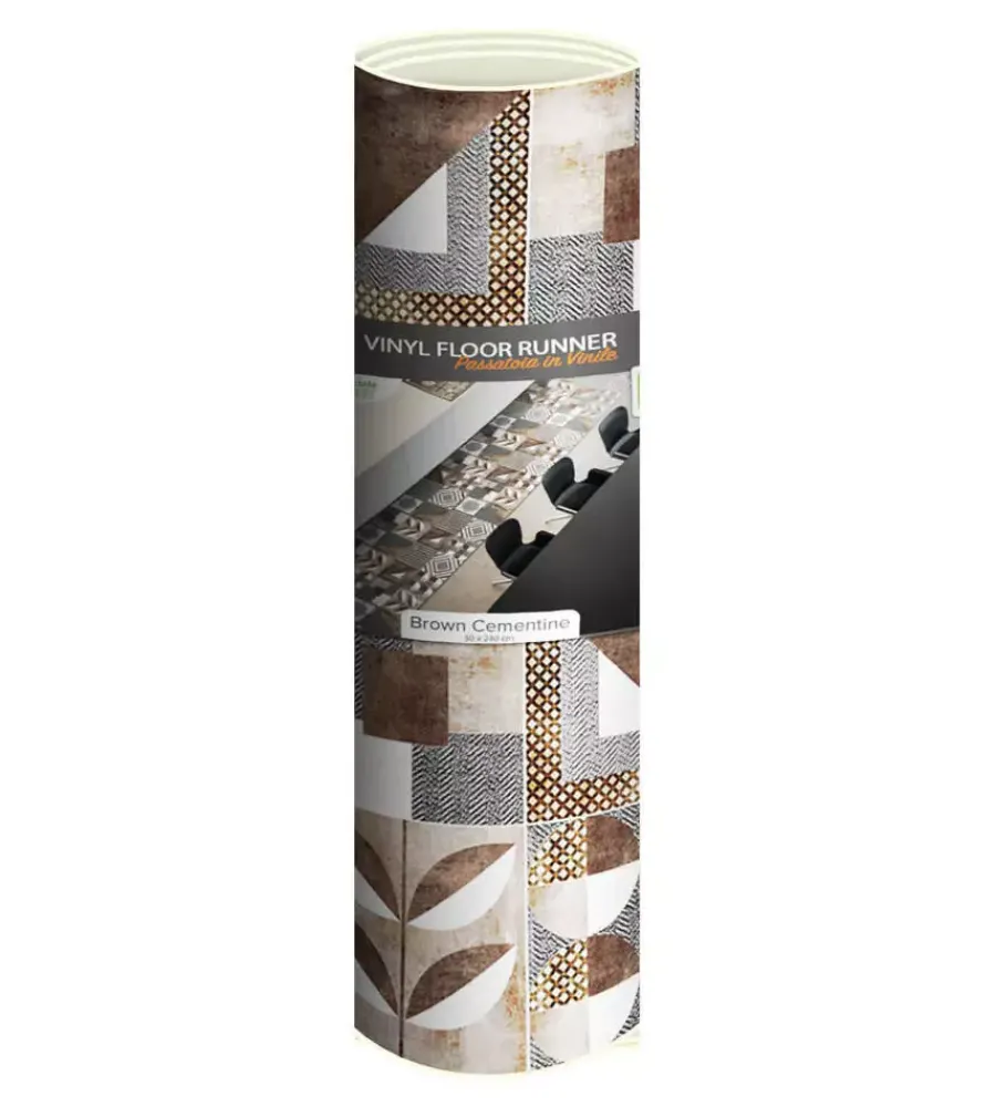 Tessile D'Arredo|Passatoia in vinile "runner" fantasia "brown cementine", 240x50 cm