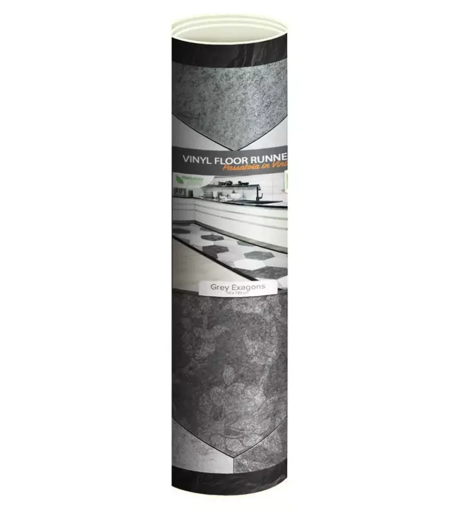 Tessile D'Arredo|Passatoia in vinile "runner" fantasia "grey exagons", 180x50 cm