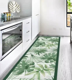 Tessile D'Arredo- Passatoia in vinile "runner" fantasia "green tropical", 180x50 cm