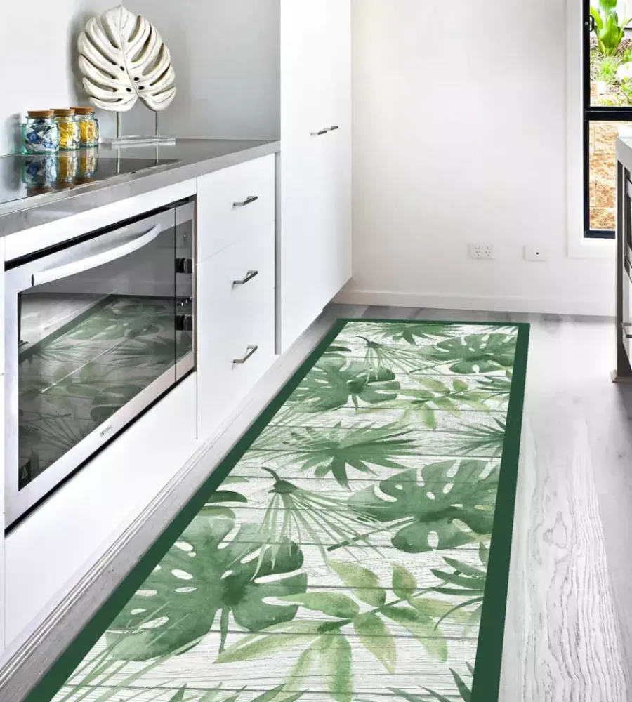 Tessile D'Arredo- Passatoia in vinile "runner" fantasia "green tropical", 180x50 cm