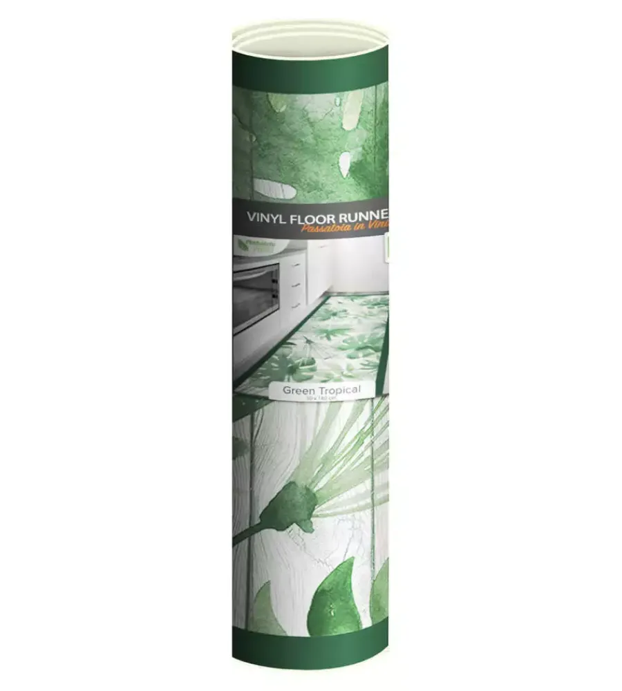 Tessile D'Arredo- Passatoia in vinile "runner" fantasia "green tropical", 180x50 cm