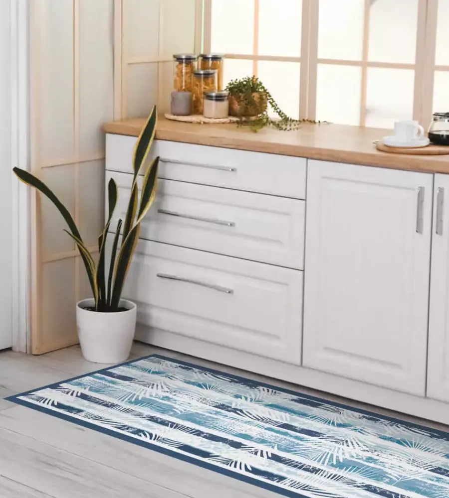 Tessile D'Arredo- Passatoia in vinile "runner" fantasia "blue tropical", 180x50 cm