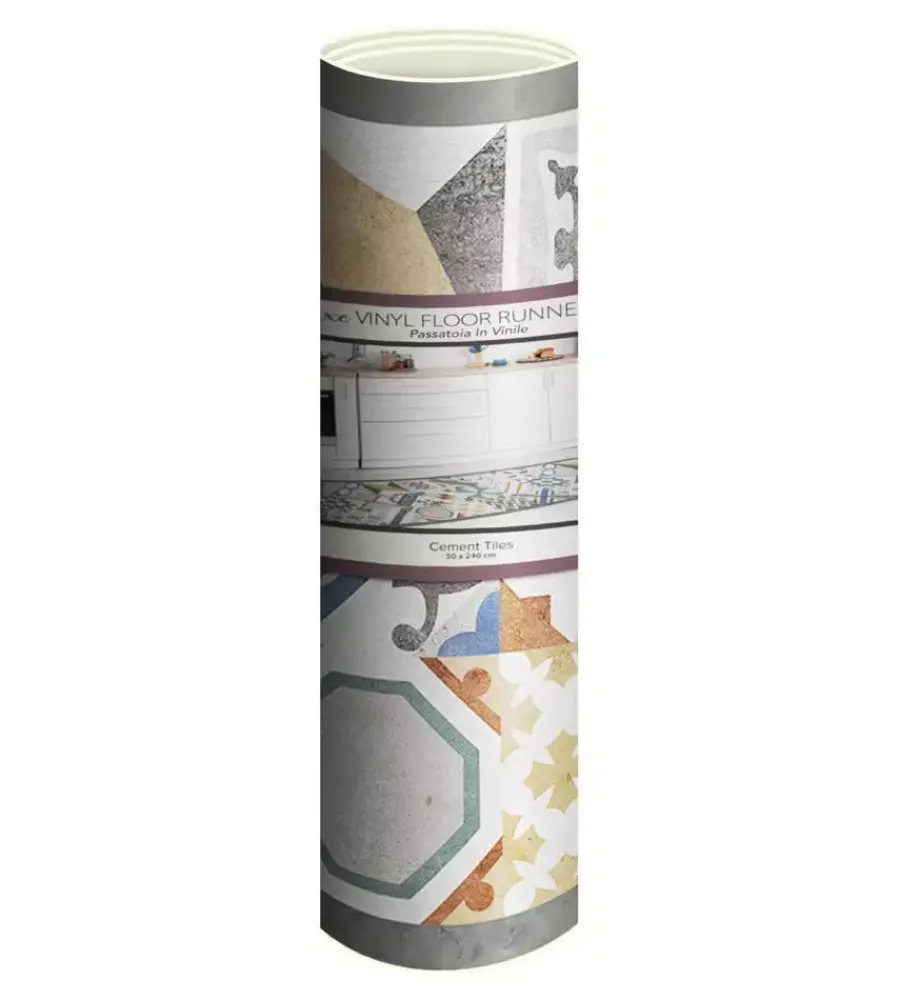 Tessile D'Arredo|Passatoia in vinile "runner" fantasia "cement tiles", 240x50 cm