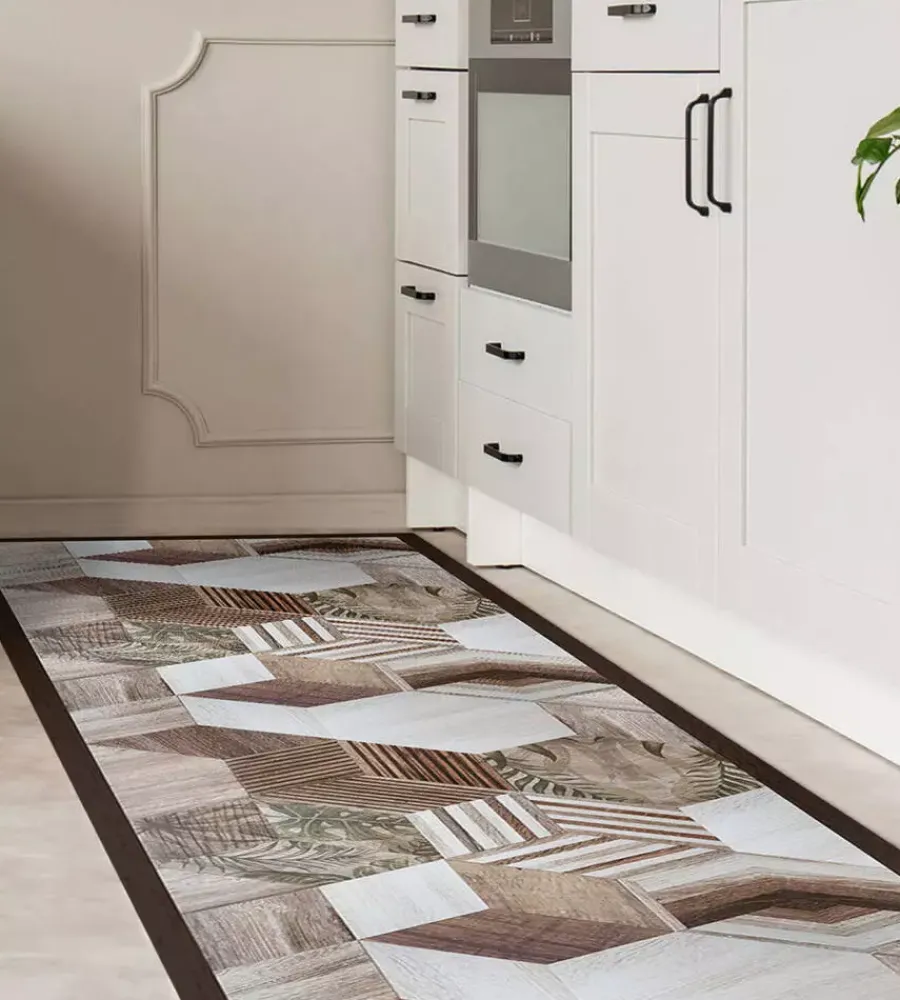 Tessile D'Arredo|Passatoia in vinile "runner" fantasia "wood tropical hexagons", 120x50 cm