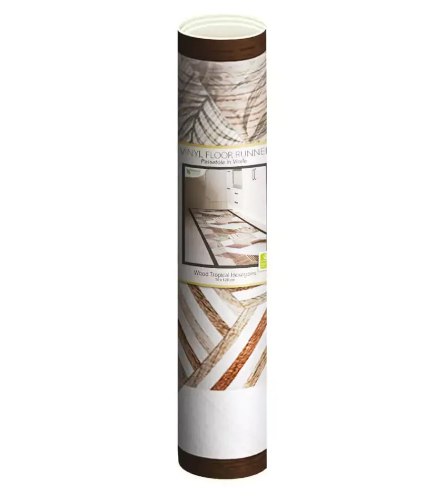 Tessile D'Arredo|Passatoia in vinile "runner" fantasia "wood tropical hexagons", 120x50 cm