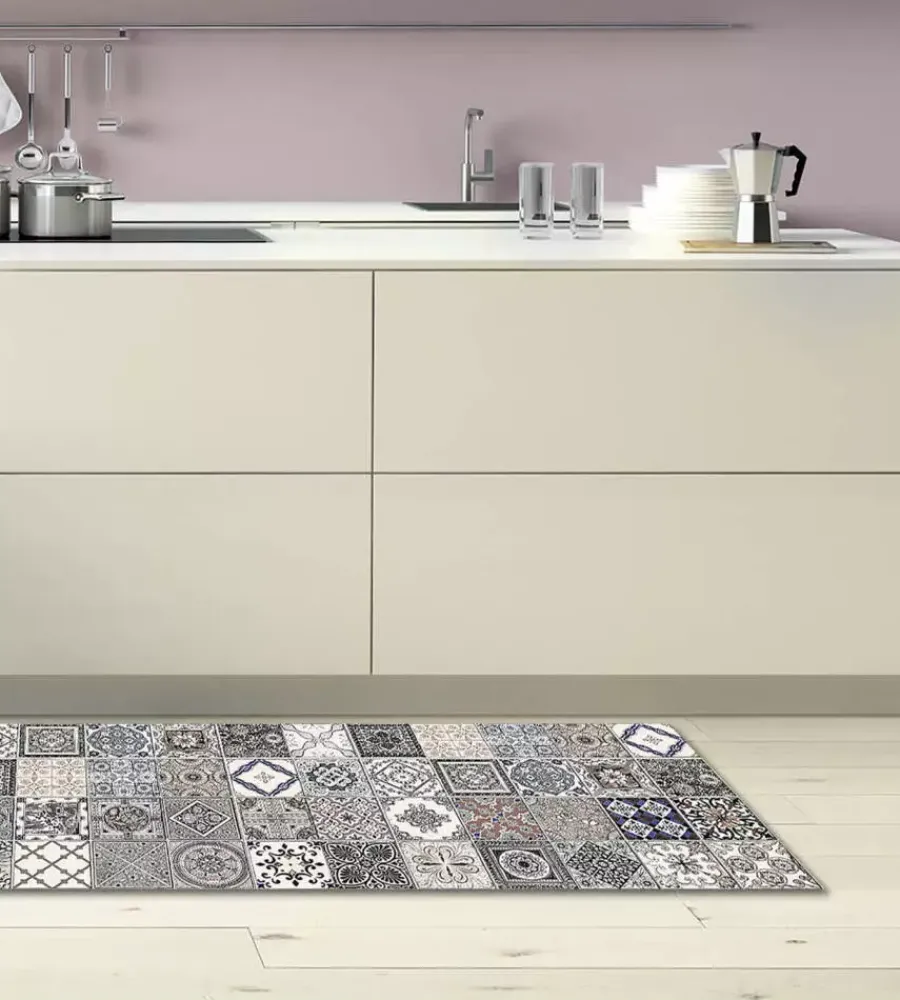 Tessile D'Arredo- Passatoia in vinile "runner" fantasia "azulejos vintage", 180x50 cm
