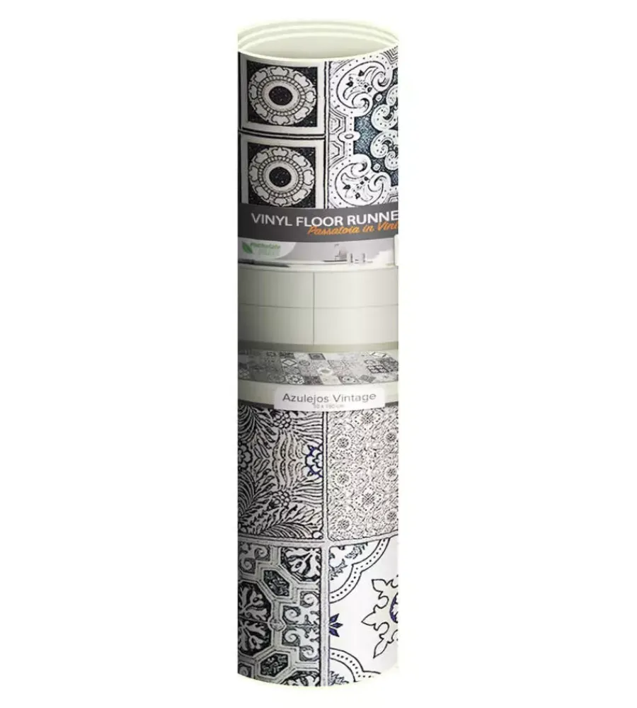 Tessile D'Arredo- Passatoia in vinile "runner" fantasia "azulejos vintage", 180x50 cm