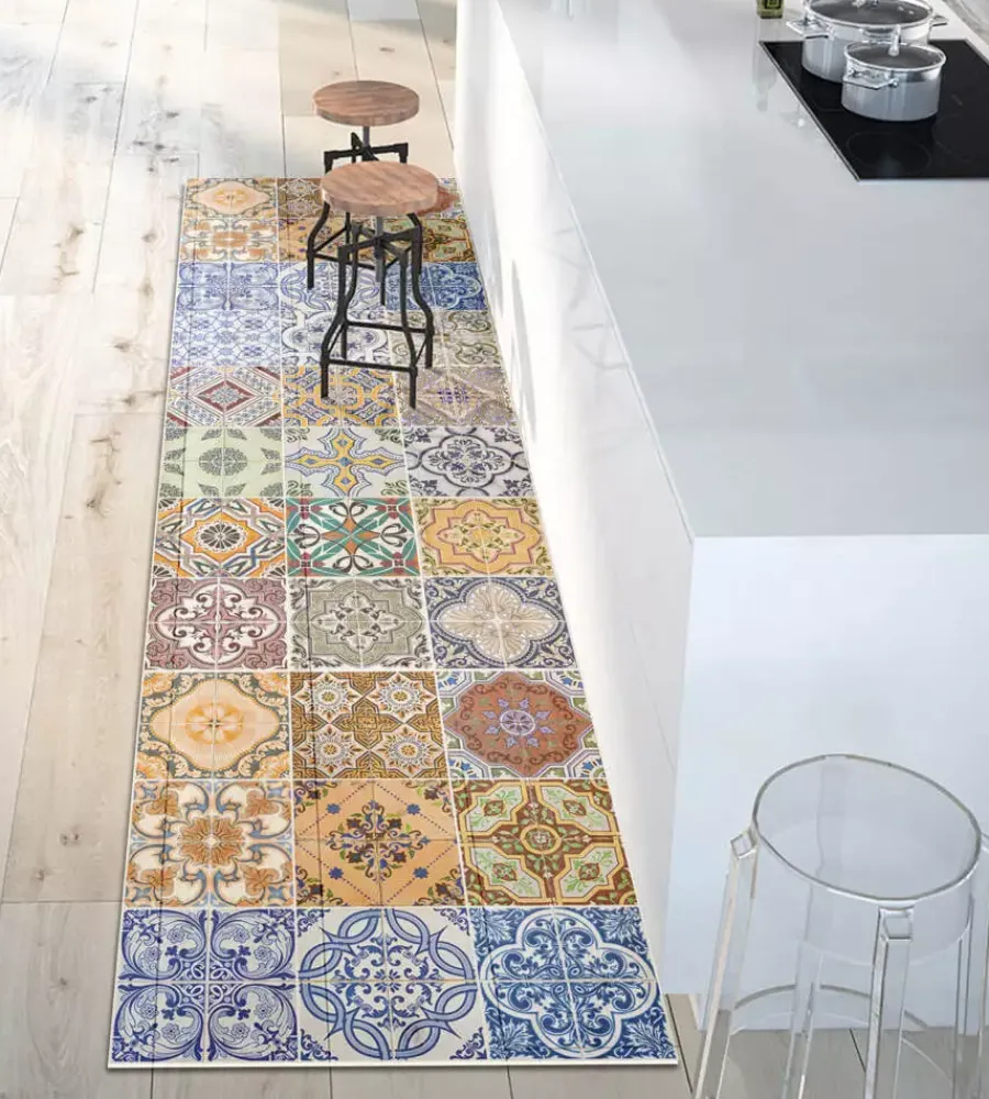 Tessile D'Arredo|Passatoia in vinile "runner" fantasia "spring tile carpet", 120x50 cm
