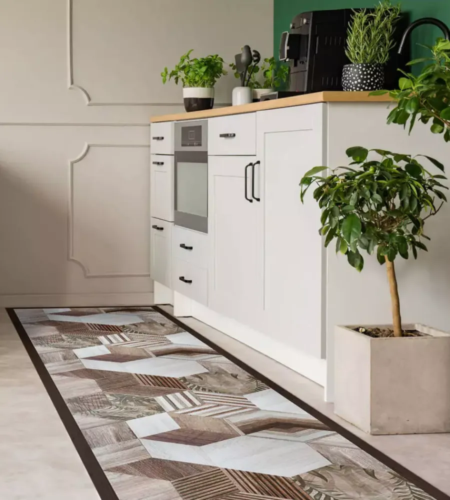 Best Passatoia in vinile "runner" fantasia "wood tropical hexagons", 240x50 cm Tessile D'Arredo