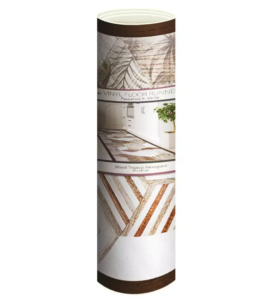 Best Passatoia in vinile "runner" fantasia "wood tropical hexagons", 240x50 cm Tessile D'Arredo