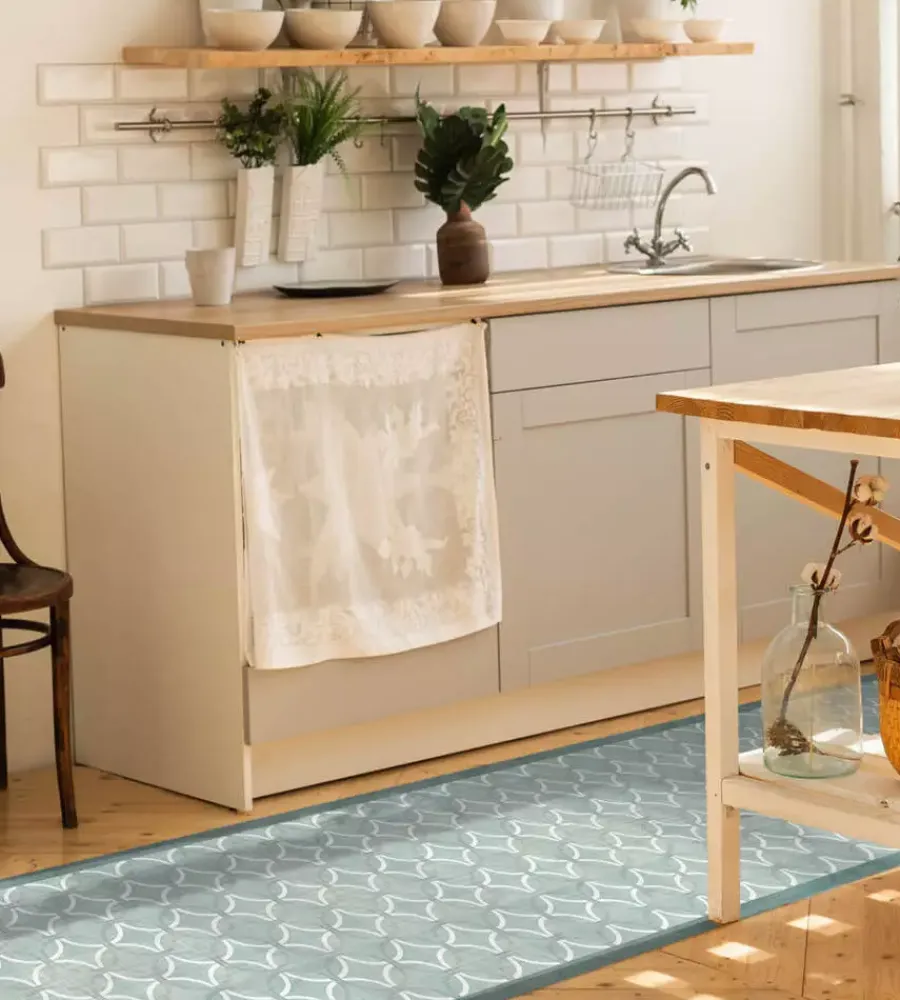 Tessile D'Arredo- Passatoia in vinile "runner" fantasia "old style green", 240x50 cm