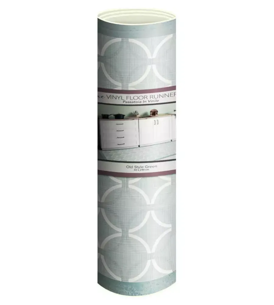 Tessile D'Arredo- Passatoia in vinile "runner" fantasia "old style green", 240x50 cm
