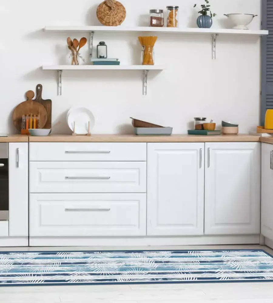 Tessile D'Arredo|Passatoia in vinile "runner" fantasia "blue tropical", 240x50 cm
