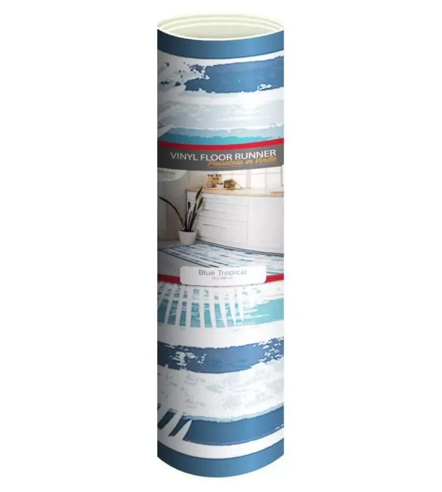 Tessile D'Arredo|Passatoia in vinile "runner" fantasia "blue tropical", 240x50 cm