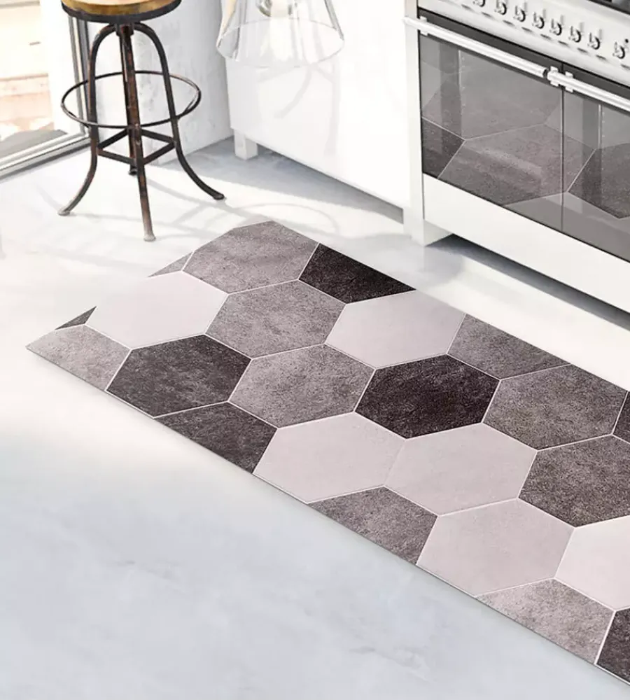 Tessile D'Arredo|Passatoia in vinile "runner" fantasia "esagoni grigi", 120x50 cm