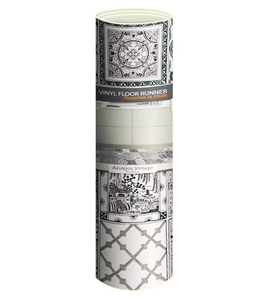 Tessile D'Arredo|Passatoia in vinile "runner" fantasia "azulejos vintage", 240x50 cm