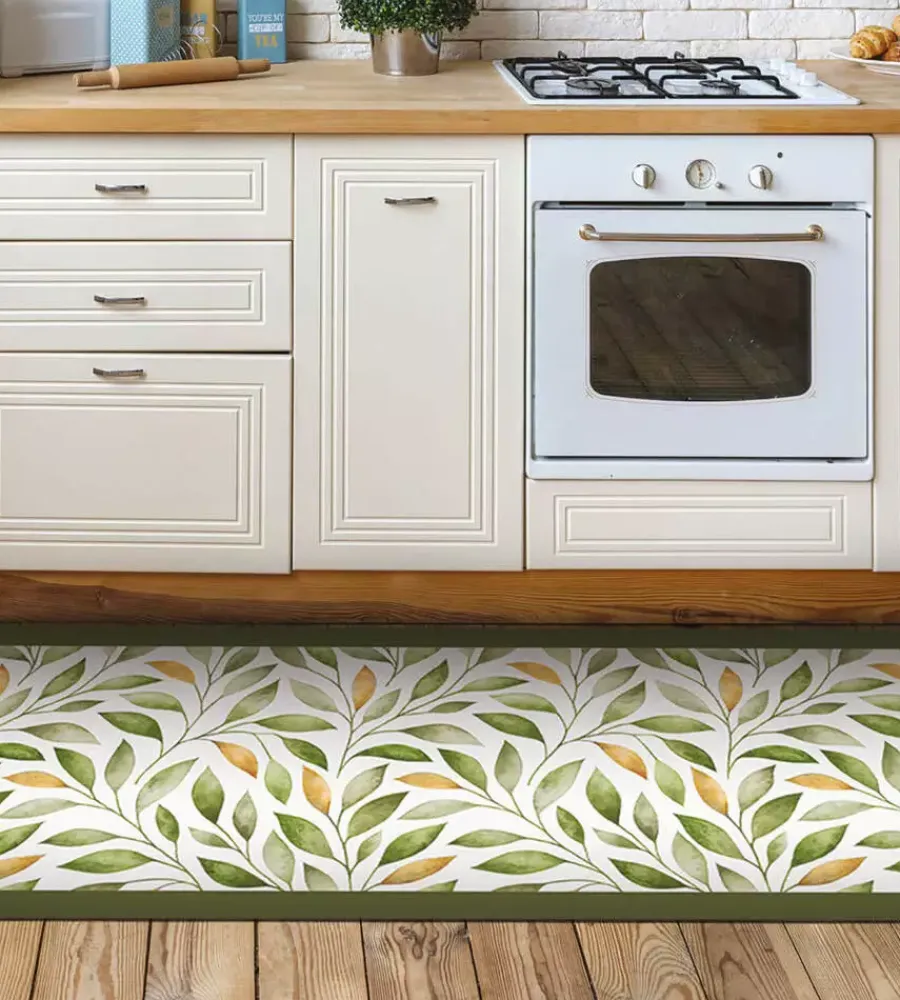 Tessile D'Arredo- Passatoia in vinile "runner" fantasia "emerald ramage", 120x50 cm
