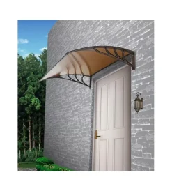 Coperture Per Esterno E Accessori|Pensilina da esterno essenza in abs con supporto marrone e copertura in policarbonato alveolare fumé 100x80 cm