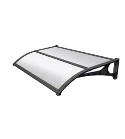 Coperture Per Esterno E Accessori|Pensilina da esterno essenza in abs con supporto e profilo centrale nero e copertura in policarbonato alveolare bianco 135x100 cm