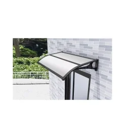 Coperture Per Esterno E Accessori|Pensilina da esterno essenza in abs con supporto e profilo centrale nero e copertura in policarbonato alveolare bianco 135x100 cm