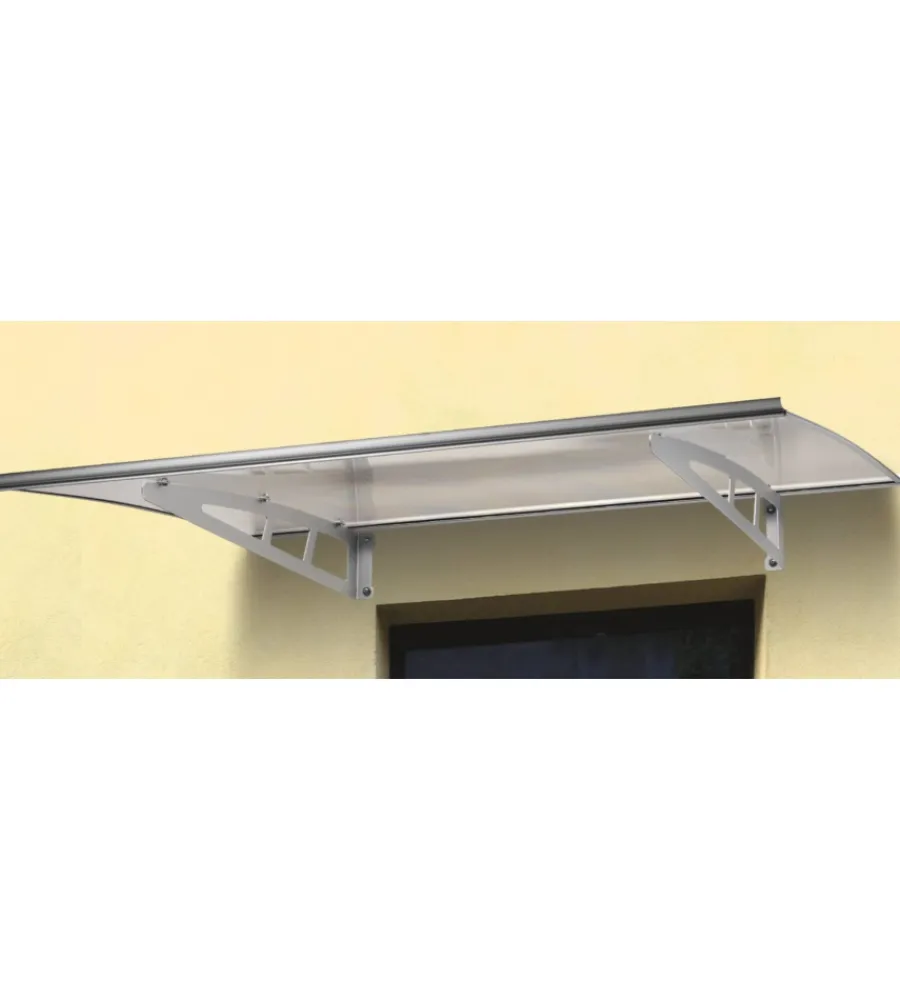 Coperture Per Esterno E Accessori- Pensilina da esterno essenza in alluminio con supporto grigio e copertura in policarbonato trasparente, 140x100 cm