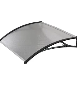 Coperture Per Esterno E Accessori- Pensilina da esterno essenza con supporto nero e copertura in policarbonato alveolare trasparente 100x60 cm