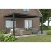 Coperture Per Esterno E Accessori- Pergola bioclimatica addossata riviera "calicantus wall" in alluminio antracite con led 400x300x230/245 cm