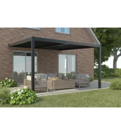 Coperture Per Esterno E Accessori- Pergola bioclimatica addossata riviera "calicantus wall" in alluminio antracite con led 400x300x230/245 cm