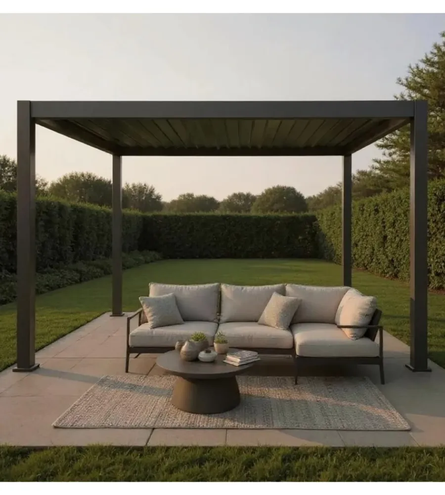 Coperture Per Esterno E Accessori-EuroGarden Pergola bioclimatica da esterno "atena" con apertura a manovella in alluminio antracite 3x4 m