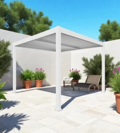 Coperture Per Esterno E Accessori|Pergola bioclimatica da esterno "artemide" in alluminio bianco 3x3 m